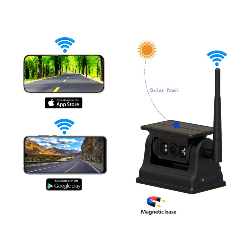 1080P WiFi vezeték nélküli tolatókamera Android iOS rendszerhez napelemes töltéssel és mágneses rögzítéssel