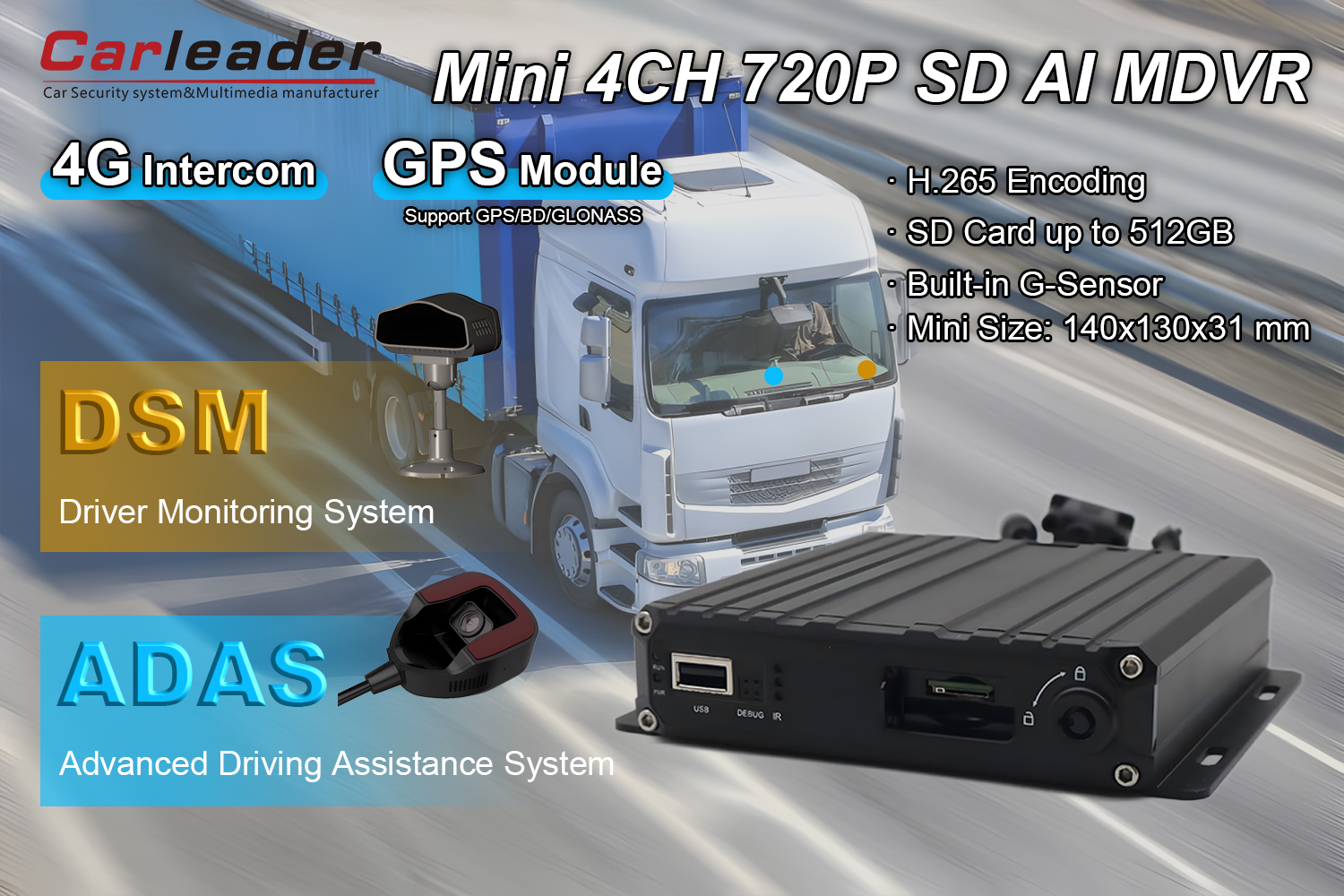 4CH AHD 1080P SD kártya AI MDVR DSM ADAS támogatás