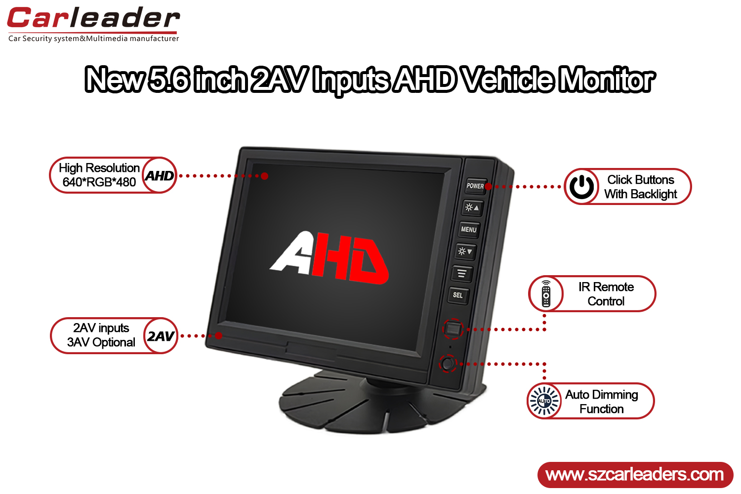 5 hüvelykes TFT LCD digitális paneles AHD monitor