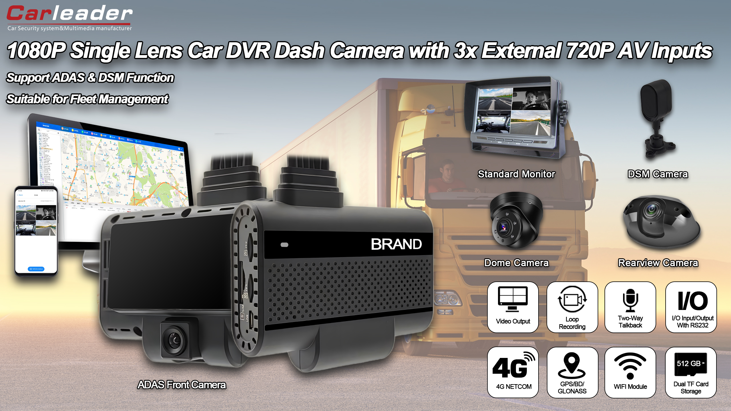 Carleader 4CH DVR AI Dash Kamera rendszer a flottakezeléshez