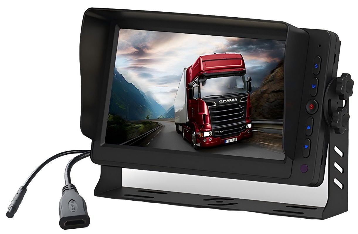 7 hüvelykes HDMI járműmonitor kettős AV bemenettel, fordított triggerrel és beépített hangszóróval